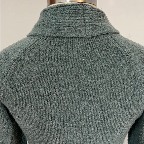 Comfy Cozy Button Front Pockets Jones New York Textured Green Wool Blend Sweater - Picture 7 of 10